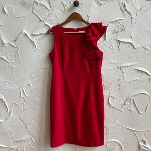 Calvin Klein Red Dress Ruffle Shoulder - sz 10